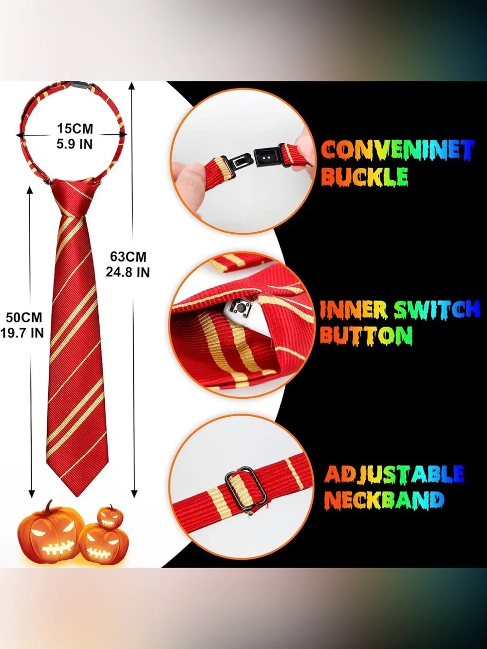 LED Light-Up Cosplay Tie – Red Striped